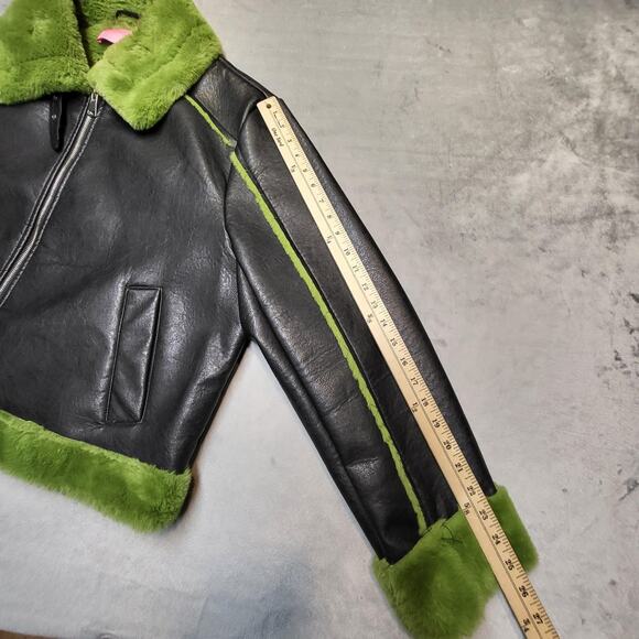 Azalea Wang Jacket Womens 3X Black Green GRINCHY-X Faux Leather Fur Trim Zip - Picture 7 of 9